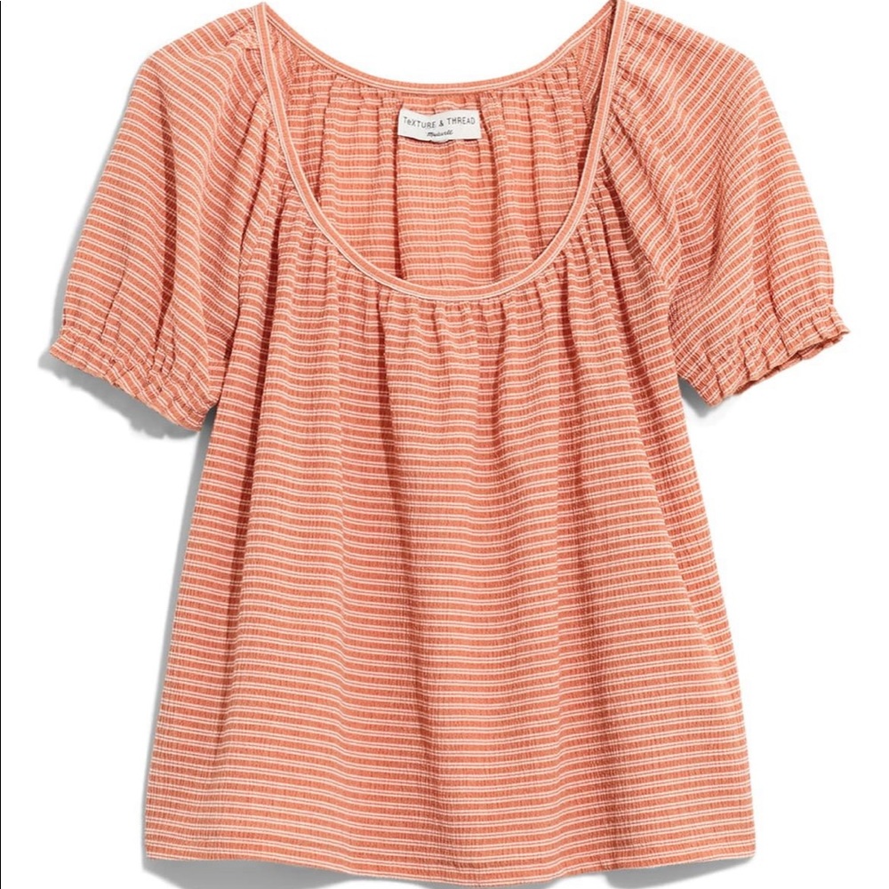 Madewell Peachy Orange Striped Peasant Top